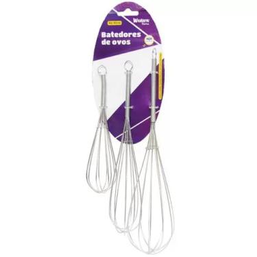 Imagem de Batedor de clara fouet manual de inox com 3 pecas 28 / 24 / 19cm na ca