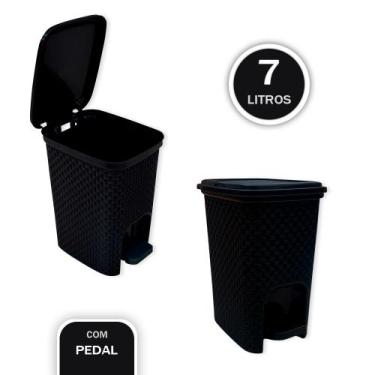 Imagem de Lixeira com Pedal Trama Rattan 7 litros Preta - ARQPLAST