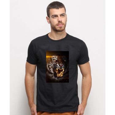 Imagem de Camiseta masculina Preta algodao Tigre Dourado Animais Fundo Preto