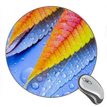 Imagem de Mouse pad redondo Macro Leaf com gotas de água, mouse pads personalizados para jogos