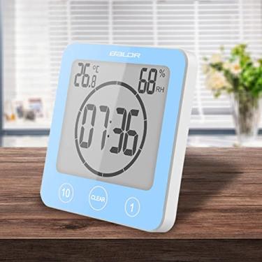 Imagem de Relógio de parede Sunsbell à prova d'água com visor de temperatura digital com ventosa, temporizador de tela sensível ao toque para banheiro de cozinha (azul)