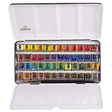 Imagem de Rembrandt Watercolor Paint Metal Tin Deluxe Set, 48 Pans + 1 Brush, General Color Selection
