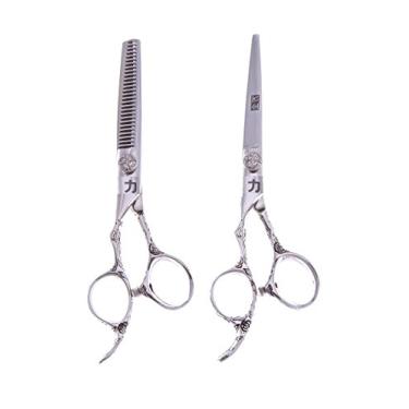 Imagem de ShearsDirect Conjunto de tesoura de corte para canhotos de 15,24 cm e 15,24 cm, 30 dentes com alça para gravação de flores, 200 ml