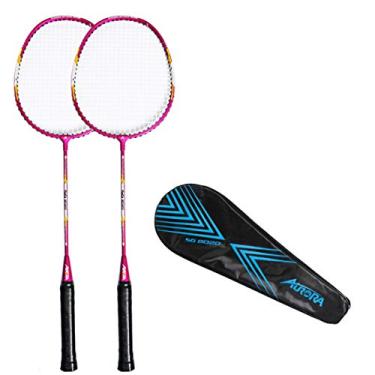 Imagem de HiXB Conjunto de raquete de badminton duplo Os itens de terno para casal incluem 2 racket/3 Badminton/bolsa portátil adequada para adultos presentes infantis (rosa azul), rosa