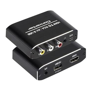 Imagem de Conversor HDMI para RCA, adaptador de áudio auxiliar de 3,5 mm de vídeo composto 1080P HDMI para AV 3RCA CVBs compatível com PAL/NTSC para TV Stick, PS3, PC, laptop, Xbox, HDTV, DVD (preto, material de liga de alumínio)
