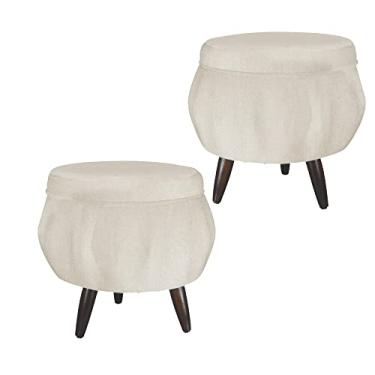 Imagem de Kit 02 Puff Pétala Pés Palito Tabaco Suede Bege - DS Estofados