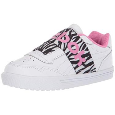Imagem de Reebok Tênis unissex infantil Techque sem cadarço, Branco/rosa polido/preto, 5 Little Kid