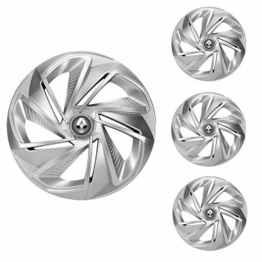 Imagem de Jogo Calota Aro 13 Nitro Silver Elitte Prata + Emblema Resinado Renault (Sandero Logan Clio Scenic Megane)