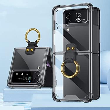 Imagem de Para Samsung Galaxy Z Flip 4 Case Suporte de Anel Transparente para Samsung Z Flip 4 Z Flip3 5G Dobrável À Prova De Choque Stander Capa Dura, Preto, Para Z Flip 3