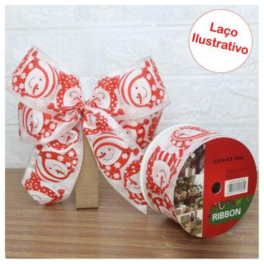 Imagem de Kit 2 Rolo Fita Aramada Natal Boneco De Neve Decoração Natalina 6,3cm x 9,14m