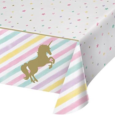 Imagem de Creative Converting Toalha de mesa de plástico com estampa completa, unicórnio brilhante, tamanho único, multicolorida