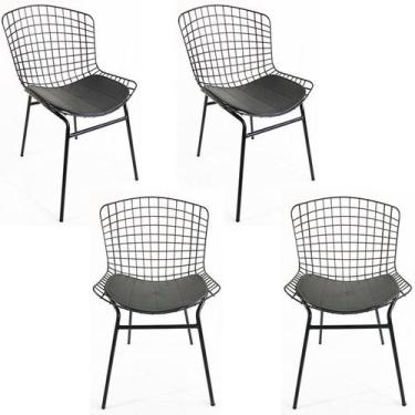 Imagem de Kit 4 Cadeiras Para Cozinha Bertóia Preta Tubular - Poltronas Do Sul