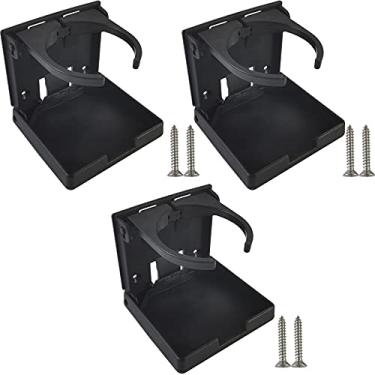 Imagem de ROYHOO 3 peças de suporte dobrável ajustável para bebidas com parafusos, suportes de copo automotivo dobráveis para carro, caminhão, barco, van, (preto)