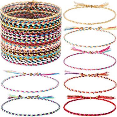 Imagem de Pulseira de amizade trançada feita à mão 28 peças bracelete ajustável colorido com contas
