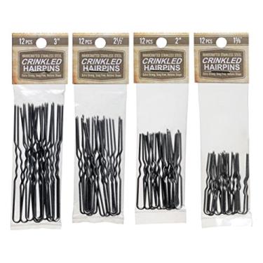 Imagem de Pino de cabelo enrugado em aço inoxidável com variedade de grampos de cabelo resistentes e sem fio, 4 pacotes de 12 pinos de cabelo feitos à mão