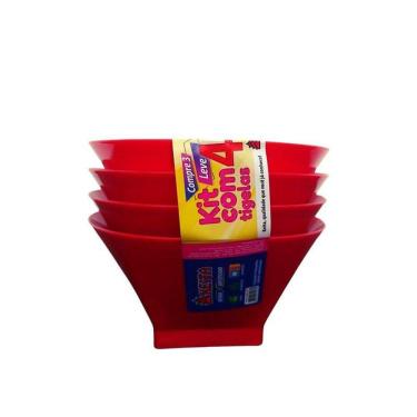 Imagem de Kit 4 Tigela Pote Plástico Cumbuca Petiscos Sobremesa 500Ml