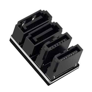 Imagem de NFHK Adaptador duplo SATA 7 pinos fêmea para 7 pinos macho 360 graus angular perfil baixo para desktops SSD HDD placa-mãe placa-mãe