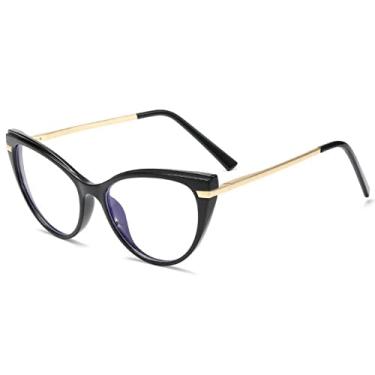 Imagem de Armações de óculos anti-luz azul fashion femininas vintage cateye armação masculina metal transparente, preto, tamanho único