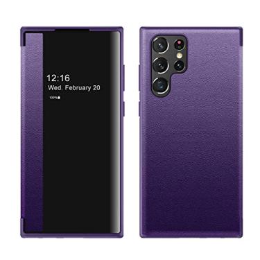 Imagem de Compatível com Samsung Galaxy S23 Ultra Case Clear View Window, Magnetic Slim Flip Case Proteção Contra Queda Capa Protetora à Prova de Choque para Samsung Galaxy S23 Ultra (Color : Purple)