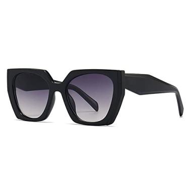 Imagem de Óculos de sol quadrado fashion olho de gato para mulheres vintage preto branco óculos de sol feminino gradiente tons gafas, preto duplo cinza, tamanho único