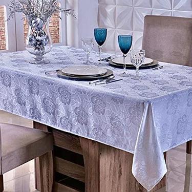 Imagem de Toalha de Mesa 6 Cadeiras Retangular Jacquard Floral Gelo