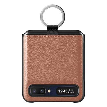 Imagem de Capa de couro de lichia com design dobrável para Samsung Galaxy Z Flip 3 Flip4 Flip 4 Flip3 5G Coque protetor à prova de choque, marrom, para Samsung Z Flip 3