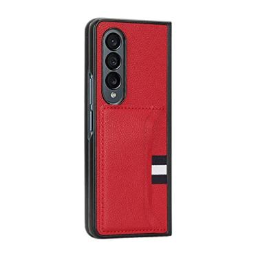 Imagem de Estojo de couro fino para negócios leve para Samsung Galaxy Z Fold 4 5G Fold4 Fold3 Fold2 Fold 3 2 Slot para cartão Phone Bag, vermelho, para Samsung Z Fold 2