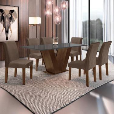 Imagem de Conjunto Sala de Jantar 1 Mesa 160x80cm Tampo MDF/Vidro 6 Cadeiras Espanha Yescasa Chocolate/Grafite/Marrom