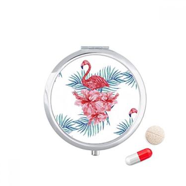 Imagem de Caixa de comprimidos de bolso com símbolo de folha de flamingo, caixa de armazenamento de medicamentos, dispensador de espelho para presente