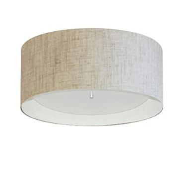 Imagem de Plafon Cilíndrico Cúpula em Duplo Tecido 50x25 cm, Vivare Iluminação, Plafon3161 RST/BR, Rustico/Branco, Médio