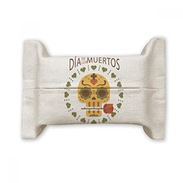 Imagem de Skull Rose The Day of The Dead Mexico Suporte de capa de papel para lenços faciais Bolsa de linho de algodão