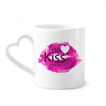 Imagem de Caneca de cerâmica Kiss Love Dia dos Namorados rosa para café copo de coração de vidro