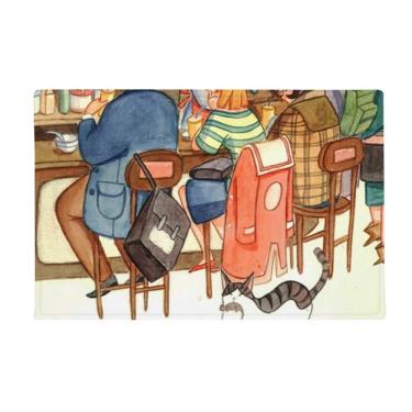 Imagem de DIYthinker Miaoji Tapete antiderrapante para porta de banheiro com pintura de gato e restaurante