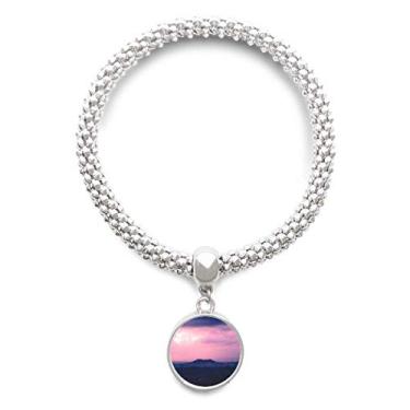 Imagem de DIYthinker Pulseira com pingente de prata e céu, nuvens escuras, rosa, bracelete ajustável