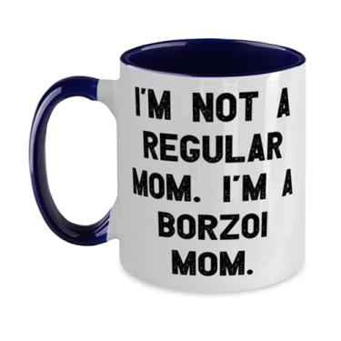 Imagem de Presente de cachorro borzoi sarcástico, I'm Not a Regular Mom I'm a Borzoi Mom, Fancy Holiday em dois tons, caneca de 325 ml para amantes de cães
