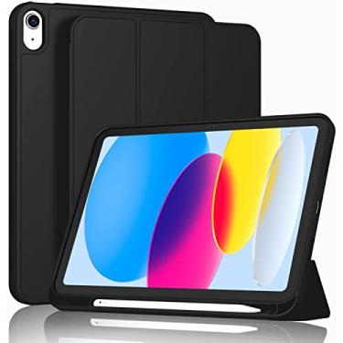 Imagem de Capa Smart Case Compatível Ipad 10 10.9'' A2696 A2757 A2777 2022 -Preto Leve, PU de qualidade,Anti-impressões digitais,Resistente a arranhões,Com Suporte Caneta