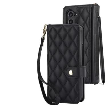 Imagem de Capa de couro flip com cordão longo para Samsung Galaxy Z Fold 5 5G 4 Fold4 Fold5 Cartões carteira com alça crossbody capa porta caneta, preta, para Galaxy Z Fold 5