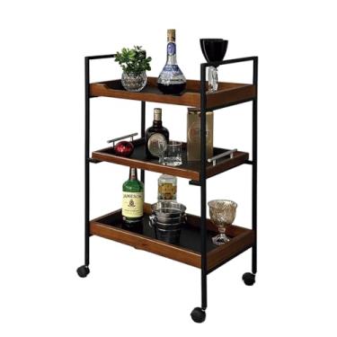 Imagem de Carrinho Barzinho Para Servir Cantinho Café Chá Adega Bar Aparador Adega Bebidas Decoração Copos Sala Estar Cor:Borda Ma