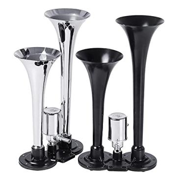 Imagem de Buzina de ar super alta 12V 24V 300DB Buzina de ar super alta dupla trompete kit de carro compressor caminhão trem caminhão kit de buzinas de trem universal (cor: prata)