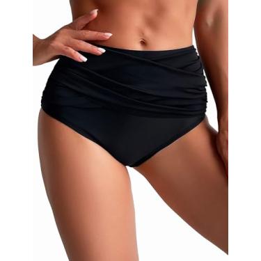Imagem de MakeMeChic Calcinha de biquíni feminina casual de cintura alta lisa, Preto A, M