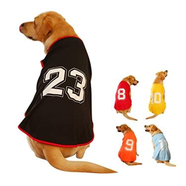 Imagem de Camisa de cachorro número impresso verão colete básico filhote camiseta respirável pet sem mangas regata roupas para cães grandes médios pequenos (médio, preto)