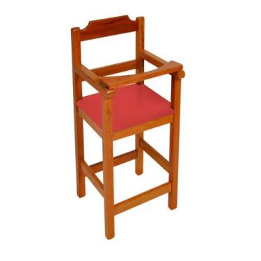 Imagem de Cadeira Bebe De Madeira Com Trava Com Assento Estofado Vermelho - Natu