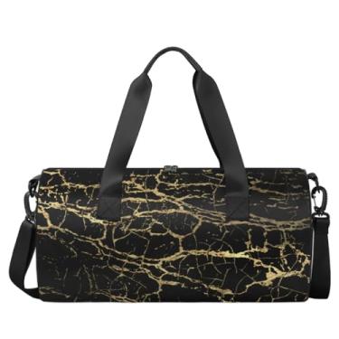 Imagem de Bolsa esportiva de viagem mármore dourada bolsa esportiva preta de mármore bolsa de ginástica masculina feminina esportiva bolsa de bagagem de viagem 40 cm × 23 cm × 23 cm bolsa esportiva de fim de