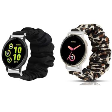 Imagem de Compatível com Garmin Vivoactive 5 Band, Lamshaw 20 mm Tecido Elástico Scrunchie Tiras de Substituição Femininas Compatível com Garmin Vivvoactive 5/Approach S12/Approach S40/Approach S42/D2 Air/D2 Air X10/Forerunner 245/Forerunner 55/Forerunner 645/Venu/Venu 2 Plus/u Sq/Veneno u Sq 2/Vivoactive 3/V