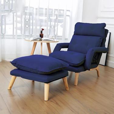 Imagem de Cadeira de tecido com otomano, cadeiras de sala de estar com braços e encosto ajustáveis, poltrona reclinável individual, sofá, poltrona, poltrona para sala de estar, quarto, azul