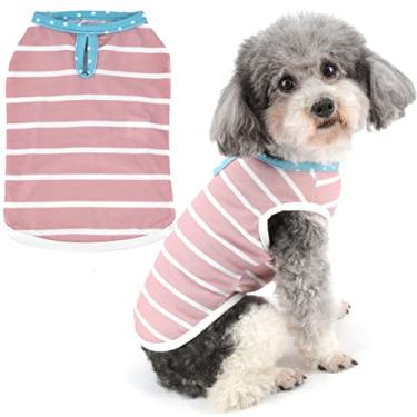 Imagem de Ranphy Camisa de cachorro para cães pequenos meninos meninas sem mangas coletes listrados camisetas macias elásticas para filhotes com orifício de trela fantasias vibrantes verão animal de estimação