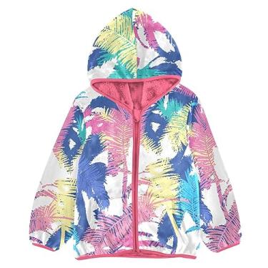 Imagem de KLL Jaqueta de lã colorida palmeira tropical jaqueta infantil menino menino casaco rosa menina zíper jaqueta, Palmeira tropical colorida, 9-10 Anos