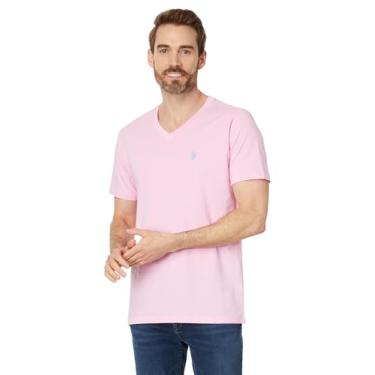 Imagem de U.S. Polo Assn. Camiseta masculina com gola V, Hora rosa, P