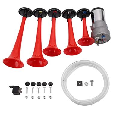 Imagem de AOLIHAN Buzina de carro Dixie Horns som multifrequências 12V 150DB buzinas de ar de cinco tubos com buzinas de música de compressor para tocar Dixieland para qualquer veículo (DIXLAND)