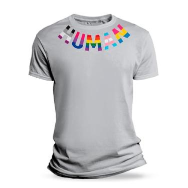 Imagem de Camiseta Masculina Básica Algodão Premium Lgbtqia+ Human Streetwear Longline Oversized Swag (BR, Alfa, GG, Regular, Cinza)